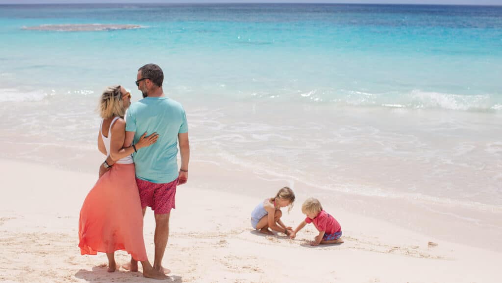 A family at a beach.