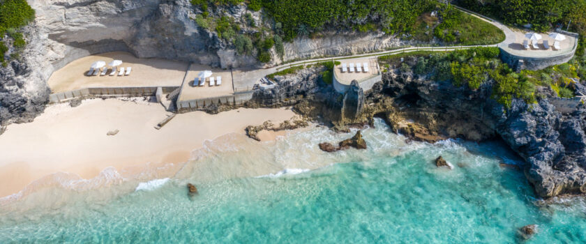 An aerial view of a beach.